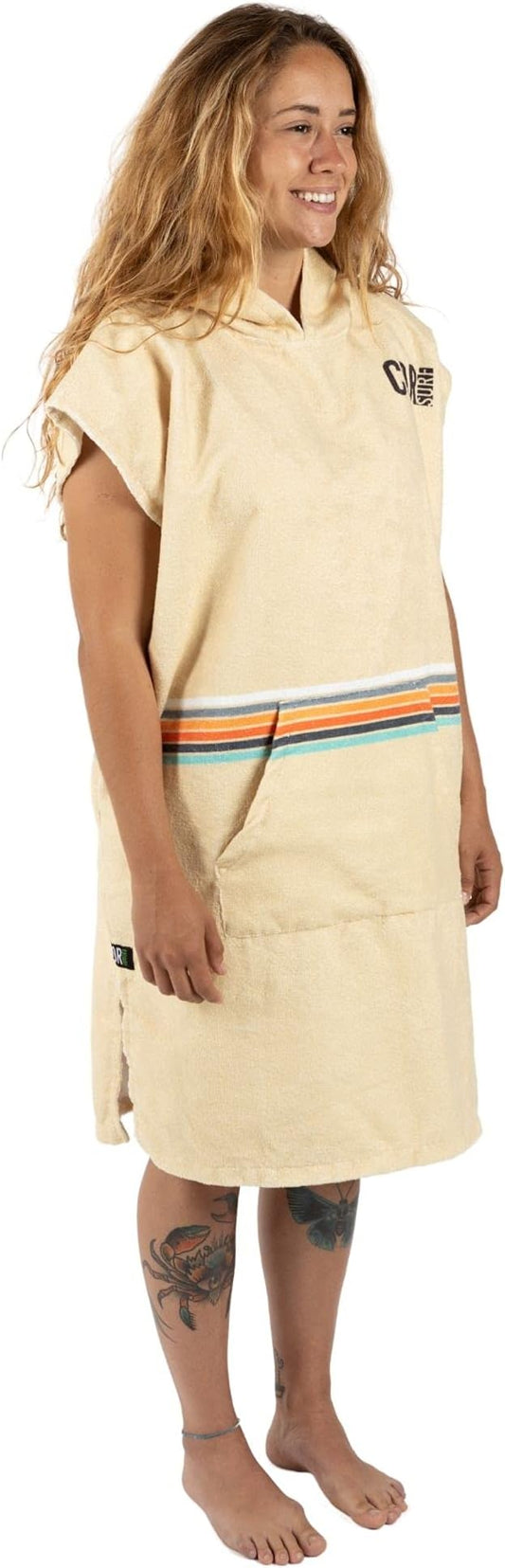 COR Surf Poncho Changing Towel Robe with Hood and Front Pocket | Thick Quick Dry Microfiber Wetsuit Poncho Towel for Surfing Beach Pool Swim (Medium - Retro Sand)