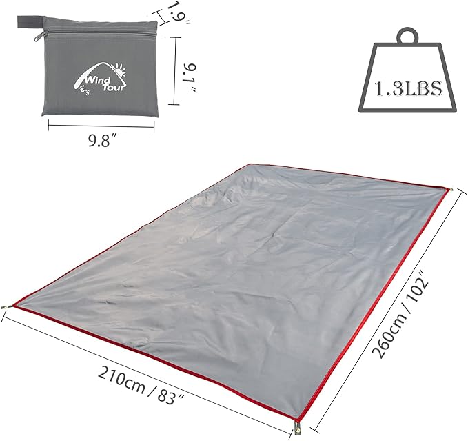 Wind Tour Portable Multifunctional Outdoor Camping Tarp Groundsheet Footprint Lightweight Floor and Ground Tarps for Camping Hiking with Carry Bag (70.9" x 83")