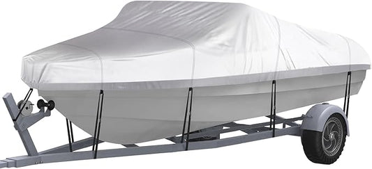 NEXCOVER Trailerable Boat Cover, Length: 14'-16' Beam Width: up to 68", Waterproof Heavy Duty Cover, Fits V-Hull, TRI-Hull, Runabout, Pro-Style, Bass Boat, Storage Bag & Tightening Straps Included.