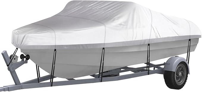 NEXCOVER Trailerable Boat Cover, Length: 20'-23' Beam Width: up to 100", Waterproof Heavy Duty Cover, Fits V-Hull, TRI-Hull, Runabout, Pro-Style, Bass Boat, Storage Bag & Tightening Straps Included.