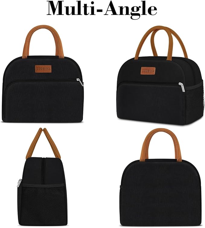 Coobiiya Lunch Box Lunch Bag for Women Adults Men, Reusable Cute Lunch Pail bag - Leakproof, Insulated Lunch Box Tote with Large Capacity, Cooler Lunch Container for Work/Travel/Office (Black)