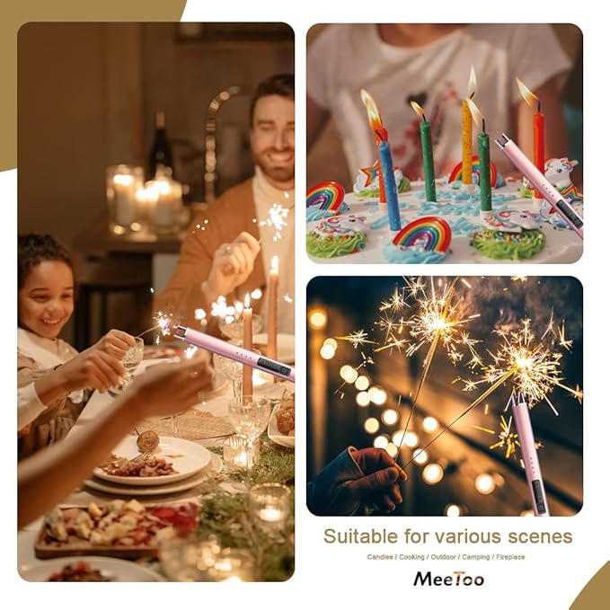MeeToo Electric Candle Lighter Rechargeable Lighter Type-C Plasma Arc Lighters for Candle Camping Kitchen (Rose Gold)