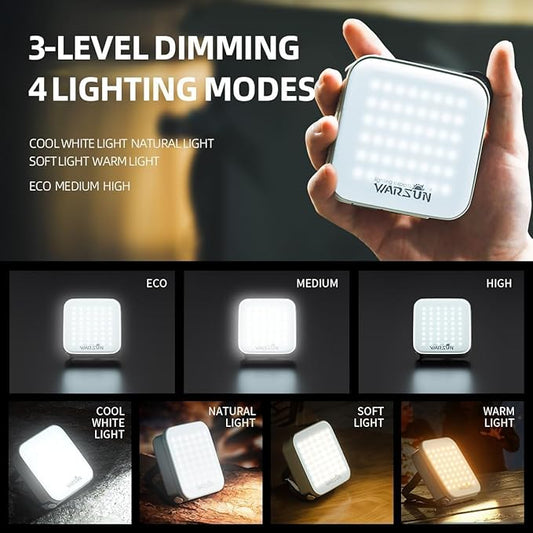 WARSUN 1000 Lumens Rechargeable LED Work Light – 6000mAh Portable Camping Tent Light with Solar Charging, 4 Color Temperatures, 3 Brightness Levels, Hanging Flashlight