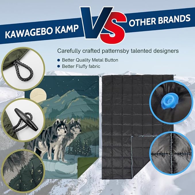 Outdoor Puffy Camping Blanket, Lightweight Windproof Warm Stadium Blanket, Packable Travel Camping Quilt for Cold Weather，Hiking, Backpacking,Sleeping, Hammock, Adventure 78"x 56"