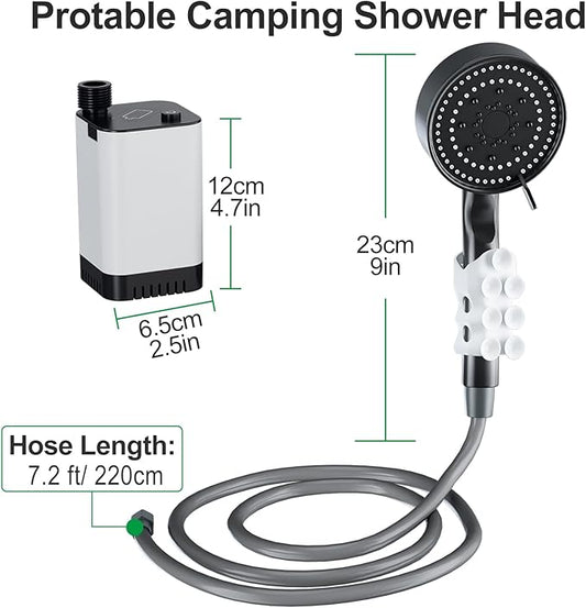 PChero Portable Camping Shower, Outdoor Electric Shower Pump with 5200mah USB Rechargeable Battery, Camping Shower Head Nozzle for Hiking, Traveling, Washing