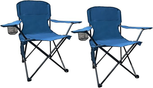 2PCS Folding Outdoor Beach Camp Chair with Cup Holder, Storage Pocket, Waterproof Bag Outdoor Arm Chair, Supports 225LBS, Cyan
