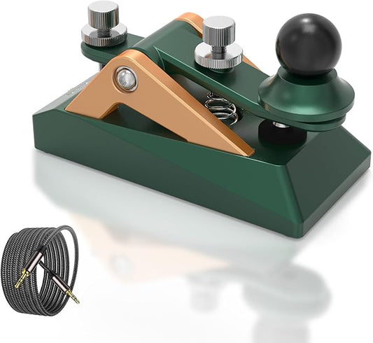 CW Morse Code Key - Pocket Morse Code Telegraph Key Aluminum Alloy Base Grey for Amateur Radio Ham Operators, Adjustable Tension(Green-09B)