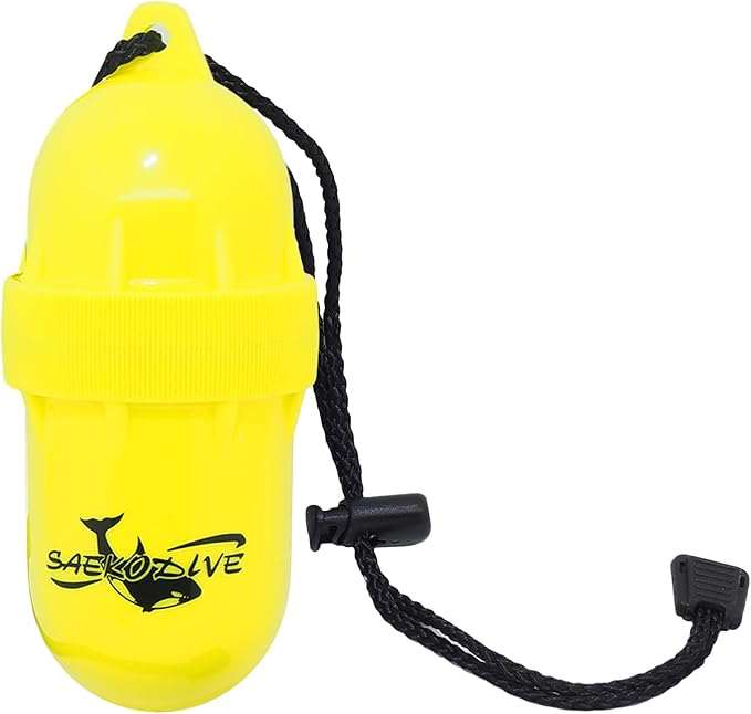 Cylinder Dry Box with Lanyard - Waterproof Container, Watertight Key Pouch Holder - For Snorkeling, Boat, Kayak and Water Activities (Yellow, Small)