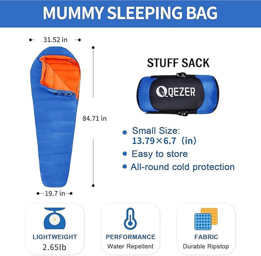 Down Sleeping Bag for Adults 0°F 10°F 15°F 20°F Backpacking Sleeping Bag for Cold Weather with Compression Sack