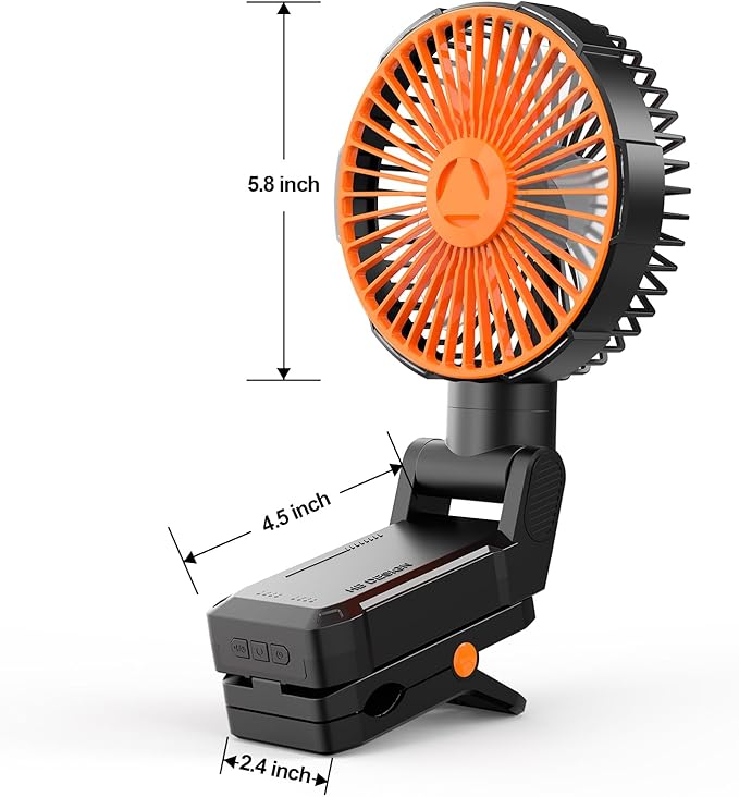 Portable Handheld Fan Oscillating, Hand Held Fans for Women Men Travel, USB Rechargeable Folding Fan with Magnetic Base, 4 Speed, 3 Lights, Personal Hand Fan with Clicp for Travel, Golf Cart