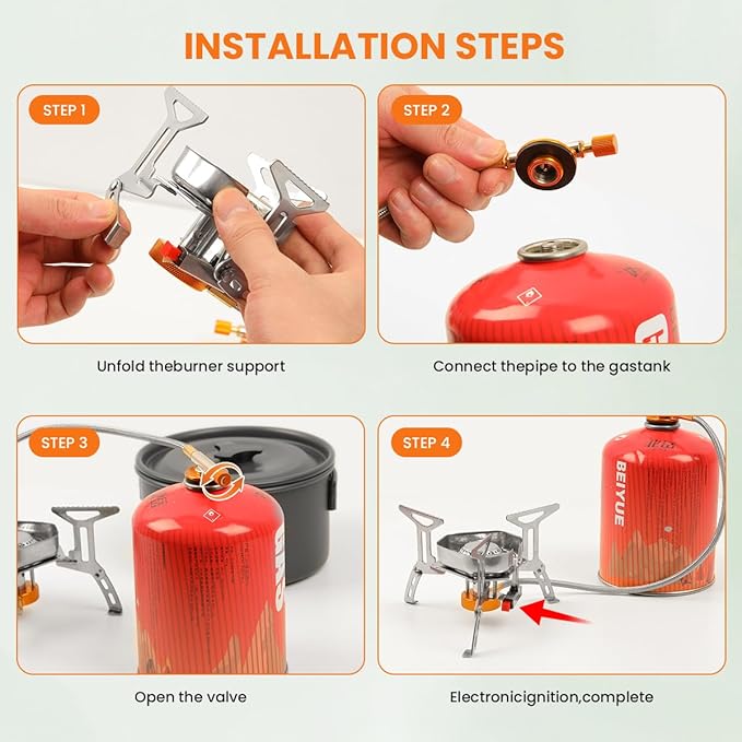 Portable Camping Stove with Propane Adapter - GEEKHOM 3800W Windproof Gas Stove Foldable Backpacking Stove, Piezo Ignition & Stable Pot Support for Outdoor Cooking Hiking