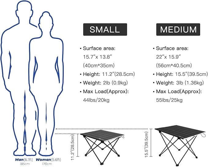 MOON LENCE Folding Beach Table, Small Folding Table, Outdoor Ultralight Aluminum Camping Table, Portable Compact Backpacking Table, Travel Table for Beach, Picnics, Cooking, Hiking