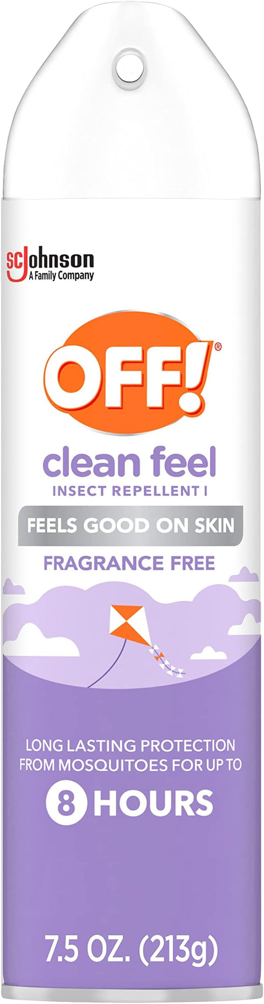 OFF! Clean Feel Insect Repellent Aerosol with 20% Picaridin, Bug Spray with Long Lasting Protection from Mosquitoes, Feels Good on Skin, 7.5 oz