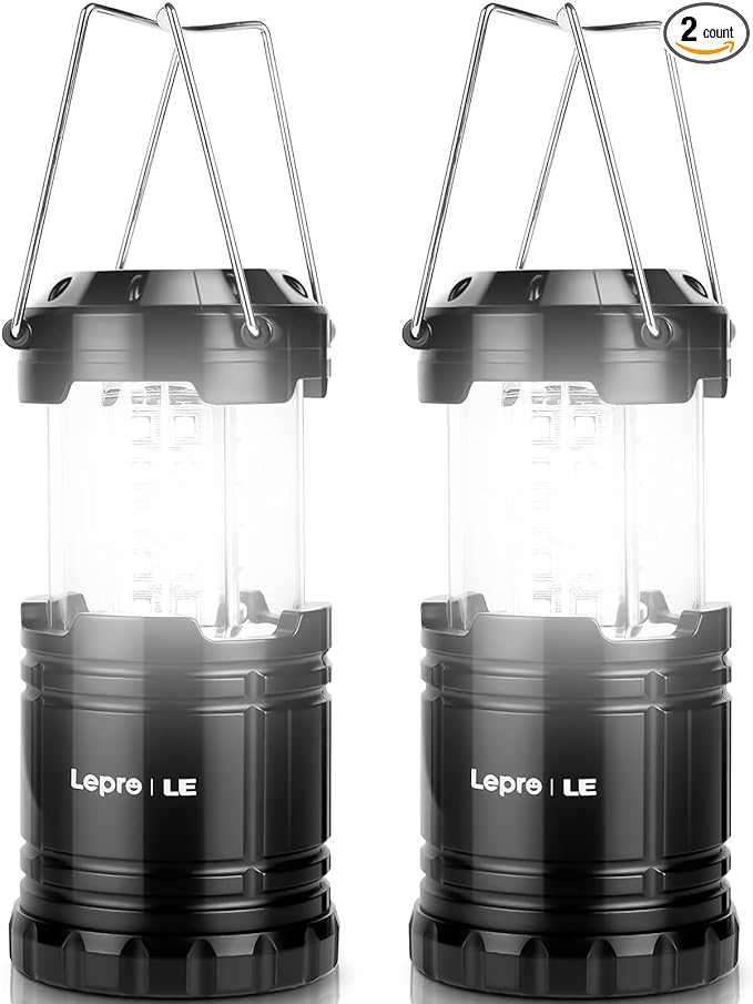 Lepro LED Camping Lanterns Battery Powered, Collapsible, IPX4 Water Resistant, Outdoor Portable Lights for Emergency, Hurricane, Storms and Outages