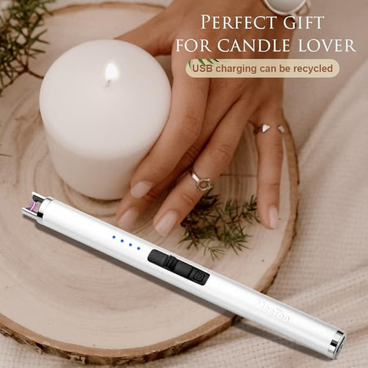 MeeToo Candle Lighter Electric Lighter Rechargeable USB Type-C Lighters for Candle BBQ Camping Fireworks (White)