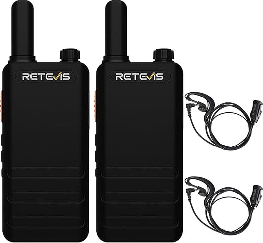 Retevis RT22P Walkie Talkie with Earpiece, New Version of RT22(2.0), Handheld 2 Way Radio Rechargeable 1620mAh, USB-C, VOX, Ultra-Thin Walkie Talkies Mini for Outdoor Camping Skiing Gift(2 Pack)