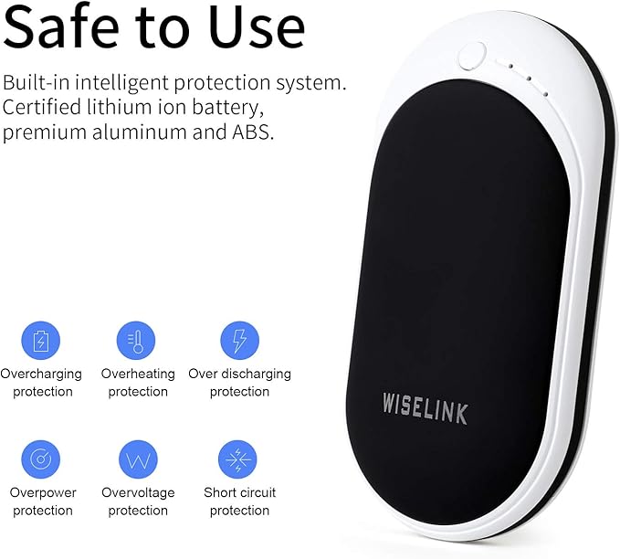 Rechargeable Hand Warmer, 5200mAh Electric Hand Warmers Reusable, Portable USB Power Bank, Double-Sided Quick Heating Handwarmer for Hunting, Golf, Camping, Skiing, Winter Gift for Women, Men