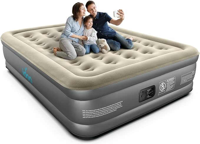 iDOO Luxury Air Mattress with Built in Pump, Queen Size Inflatable Mattress for Camping, Guests, 18" Raised Comfort Blow up Mattress, Portable & Waterproof Air Bed, Colchon Inflable