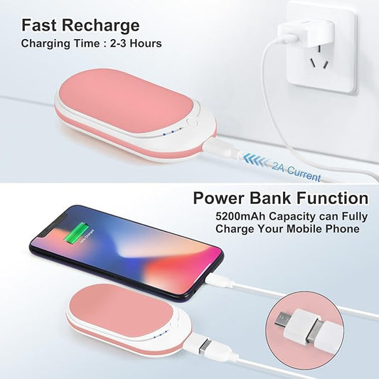 Rechargeable Hand Warmer, 1 Piece 5200mAh with Double Sided Heating, Reusable Portable Mini Heater, Temperature Adjustable Suitable for Hand and Foot Warming, Hunting Camping Hand Warmer