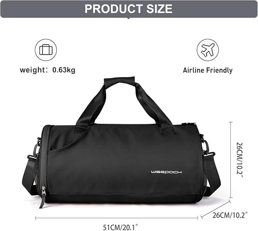 Gym Bag for Women & Men with Wet & Shoe Compartment - Small Duffle Bag for Travel, Sport, Gym, Workout & Overnight Use - Black