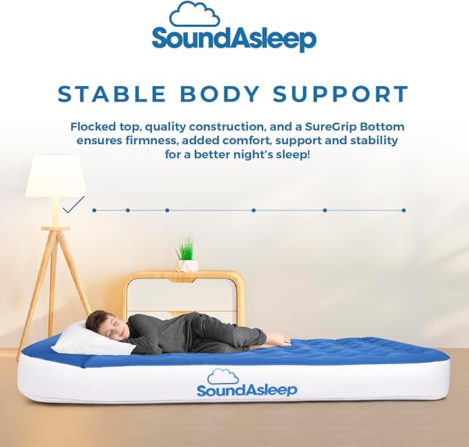 SoundAsleep Dream Series Big Kids Air Mattress with High Speed External Pump - Portable, Blow up Bed for Big Kids - Inflatable Air Mattress for Home and Camping