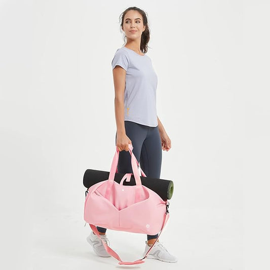 Ceneda 20" Gym Duffel Bag with Wet Pocket Shoes Compartment Portable Overnight Weekender Bag Travel bag Yoga Bag for Women (Pink)