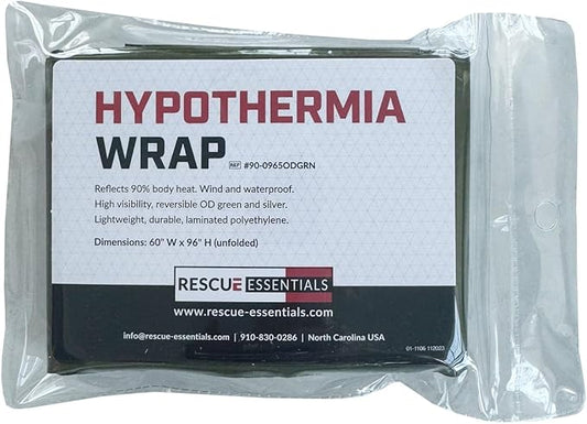 Rescue Essentials Hypothermia Wrap Blanket, Oversized 60" x 96", Mylar/Lightweight Polyethylene Fabric (OD Green)