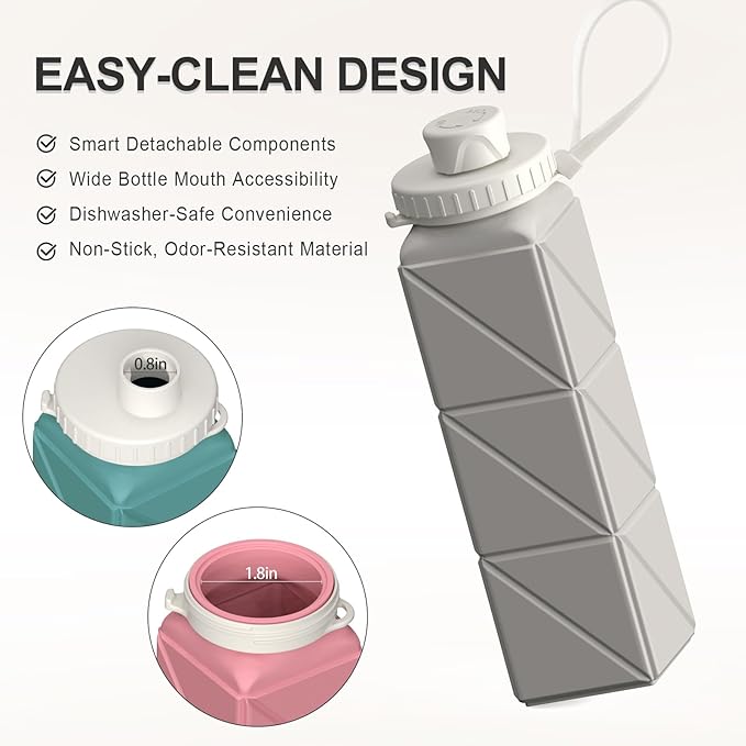 Collapsible Water Bottles 20.6oz, Silicone Foldable Portable Travel Water Bottle, Folding Lightweight Reusable Leakproof for Traveling Camping Hiking Cycling Yoga Sports Outdoor