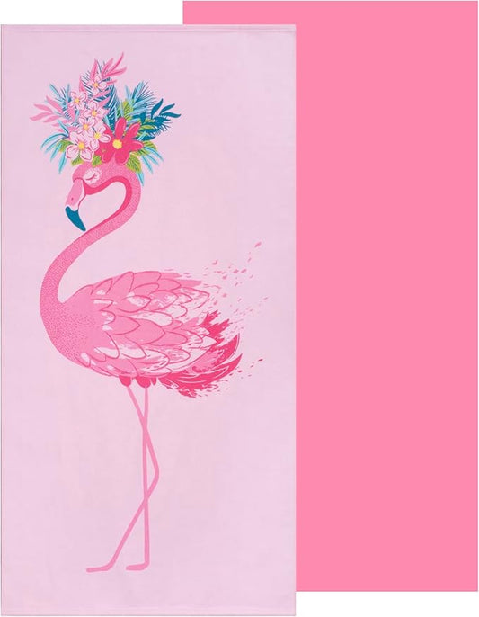 Beach Towel Printed, Quick Dry, Sand Resistant, for Pool, Beach, Gym, Camping, Travel-Floral Flamingo