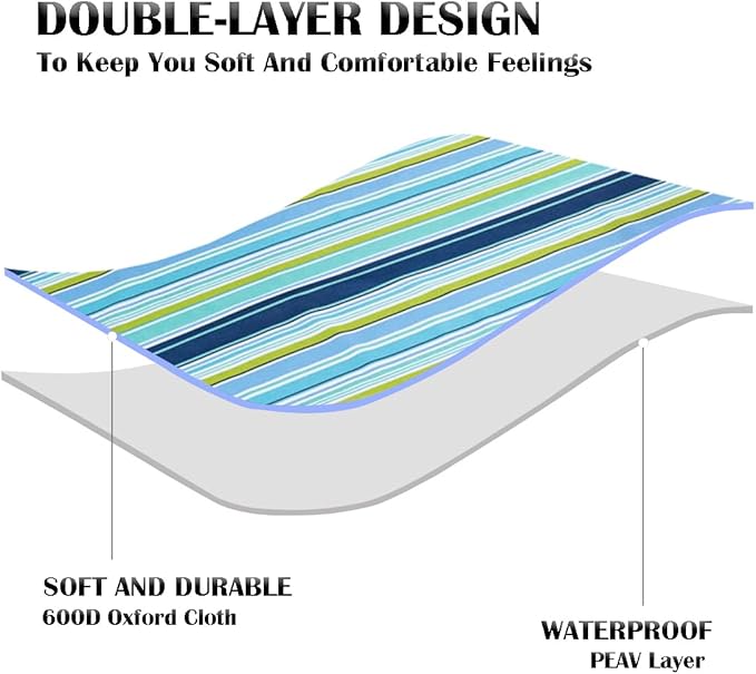 Picnic Blanket Waterproof Washable Foldable 58''x79'',Extra Large Picnic Mat, Dual Layers for Outdoor Water-Resistant Handy Mat, Beach, Intdoor,Camping on Grass - Blue Stripes