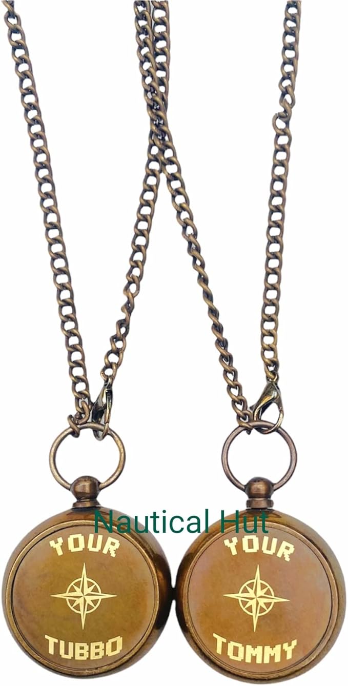 Your Tommy Your Tubbo Brass Locket Nautical Pocket Compass with Leather Carry