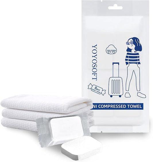 EKIND Disposable Compressed Towel, Portable,Thickened Large Cleaning and Washing Towel for Travelling and Outdoor Activities, Camping and Hotel Accommodation (8 Pcs)