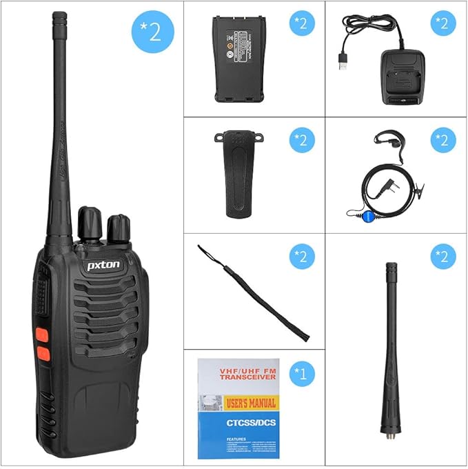 PX-8S-01 walkie talkies for Adults with Upgraded Headset,Handheld Portable Two Way radios Long Range Include Rechargeable walkie Talkie Li-ion Battery and USB Charger（2 Pack）