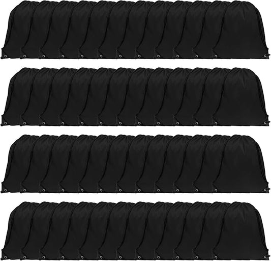 GoodtoU Drawstring Bags, Drawstring Backpack Nylon Backpack Draw String Bags Pack Bulk Cinch Sack Drawstring Gym Bag Drawstring Backpack for Sport, Traveling, Team (Black, 48Pcs)