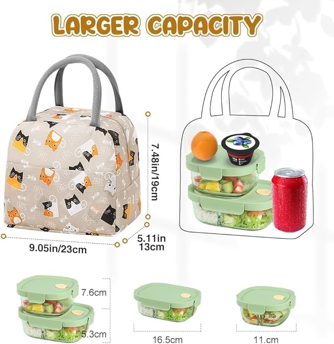 Cute Lunch Bag for Women, Insulated Lunch Bag for Men, Leakproof Thermal Lunch Box Cool Bag for Work, Picnic, Outdoor- Light Coffee