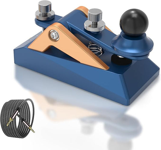 CW Morse Code Key - Pocket Morse Code Telegraph Key Aluminum Alloy Base Grey for Amateur Radio Ham Operators, Adjustable Tension (Blue-09B)