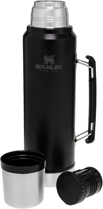 Stanley Classic Legendary Vacuum Bottle 1.1 qt | Wide Mouth with Leakproof Cup Lid | Keep Drinks Hot or Cold | Packable for Travel | Insulated Stainless Steel Thermos | BPA-Free | Matte Black