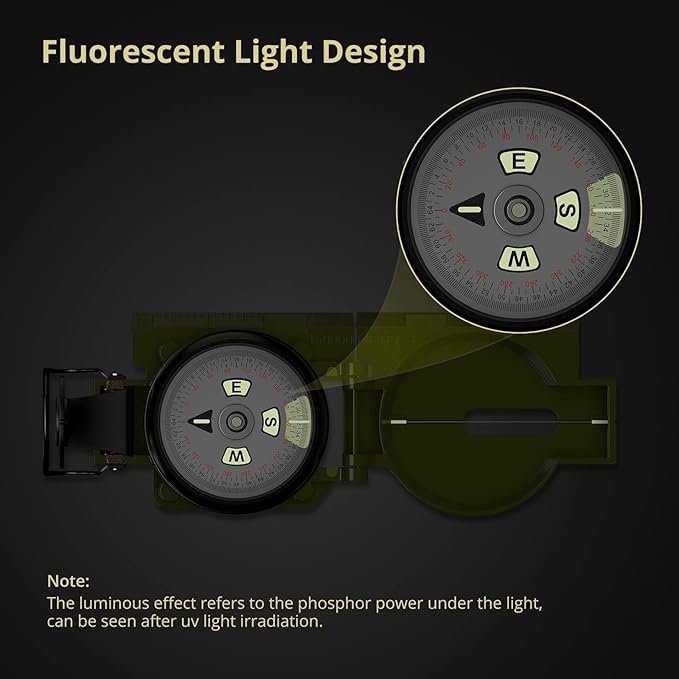 Compass Hiking with Clinometer, Strong Magnetic Intensity 3000 Gauss Professional Military Compass Waterproof Lensatic with Carry Bag, for Navigation Hiking Camping Hunting