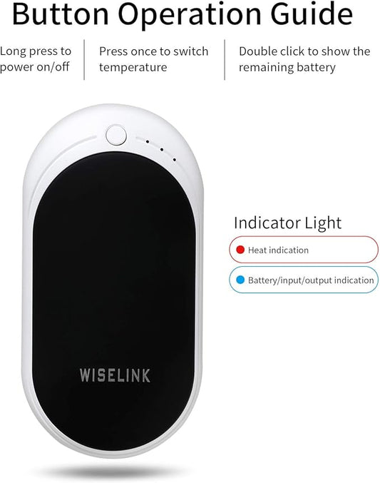Rechargeable Hand Warmer, 5200mAh Electric Hand Warmers Reusable, Portable USB Power Bank, Double-Sided Quick Heating Handwarmer for Hunting, Golf, Camping, Skiing, Winter Gift for Women, Men