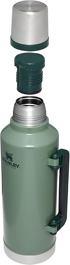 Stanley Classic Legendary Vacuum Bottle 2.5 qt | Wide Mouth with Leakproof Cup Lid | Keep Drinks Hot or Cold | Packable for Travel | Insulated Stainless Steel Thermos | BPA-Free | Hammertone Green