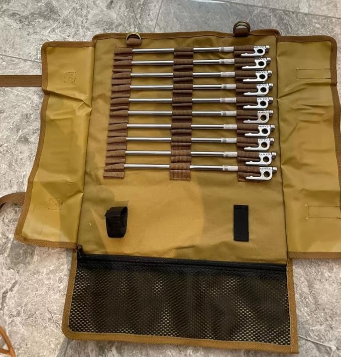 Tent Stakes Storage Bag Max 14.96"/38cm in Length Color Khaki, Suitable for Camping Hammer Set