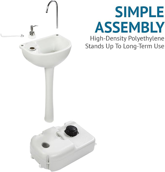 Hike Crew Portable Outdoor Foot Pump Camping Sink – Collapsible Hand Wash Basin w/ 5 Gallon (19L) Water Tank, Wheels, Soap Dispenser, Gooseneck Faucet & Towel Holder – for RV, Travel, Worksite