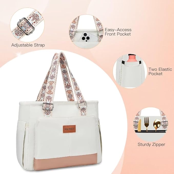 Lunch Bag Lunch Box Women - Leakproof Insulated Lunch Cooler Bag for Women - Large Lunch Tote Bags Adults, White
