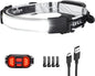 LED Headlamp Flashlight, 1000L 230° Broadbeam Headlight, USB C Rechargeable Head Lamp with Red Taillight, Lightweight Waterproof Headlamps for Camping Running Hiking, Hard Hat Headlamp 1Pack