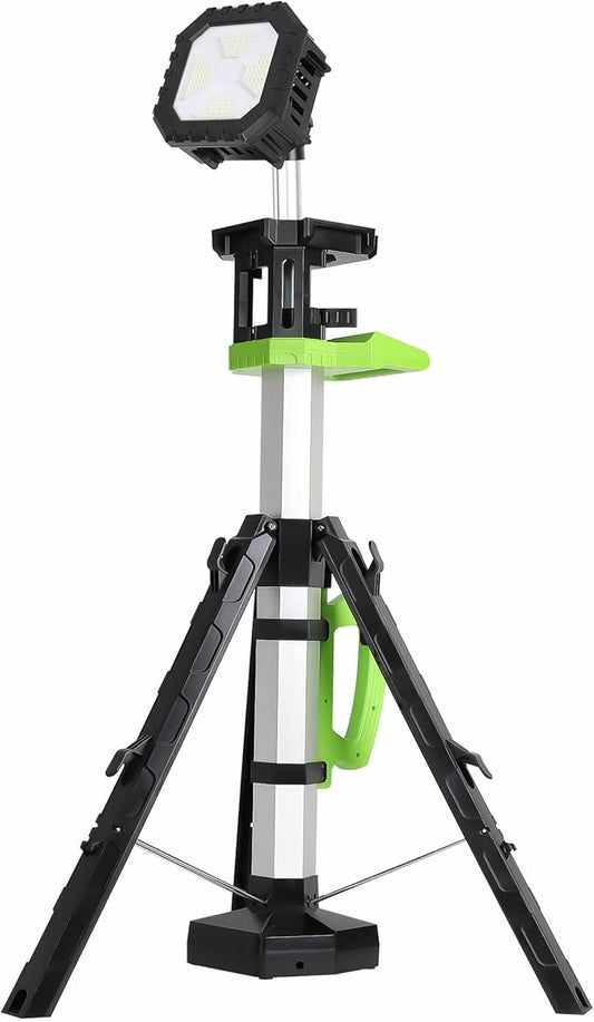 Cordless 10000LM Heavy-Duty LED Work Light on Stand, 4 Modes Super Bright, 9000mAh Rechargeable Work Light with Folding Tripod, Multi-Angle Lighting for Jobsite, Camping, Automotive