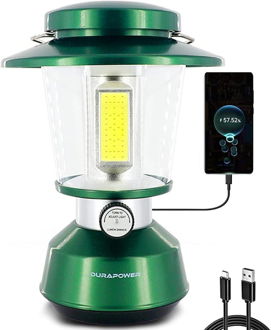 Durapower Rechargeable Camping Lantern,3300 Lumen Super Bright LED Camping Lantern, 5400 Mah Power Bank, IP44 Waterproof, 30 Hours, Portable Lantern for Hurricane, Power Outages