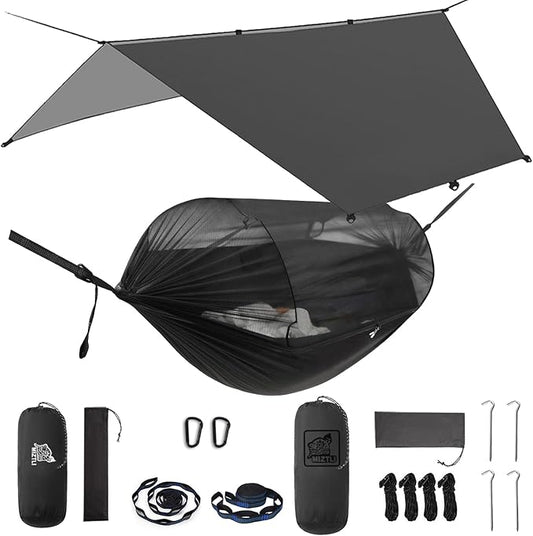 Miztli Camping Hammock -Portable Hammock w/Spacious Net & Tree Straps w/Adjutable Loops,Double and Single Hammock for Outdoor, Hiking, and Travel