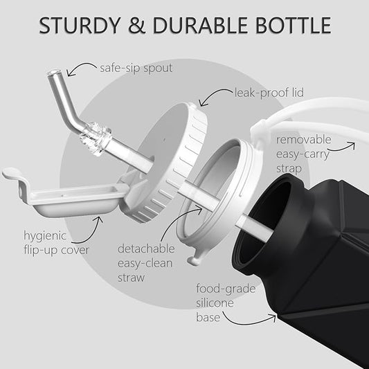 Collapsible Water Bottles 20.6oz, Silicone Foldable Portable Travel Water Bottle, Folding Lightweight Reusable Leakproof for Traveling Camping Hiking Cycling Yoga Sports Outdoor