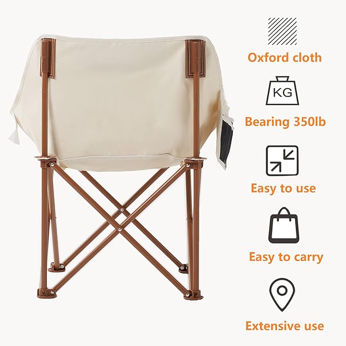 Portable Lightweight Camping Chair, Foldable Chair with Carry Bag and Side Pocket, Compact Outdoor Chair for Camping Hiking Fishing Beach Picnic (Khaki)