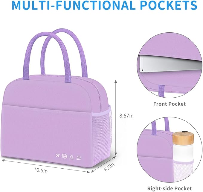 Lunch Bag Lunch Box for Women Men Reusable Insulated Lunch Bags for Adults,Leakproof Cute Cooler Lunch Tote Bag, Large Capacity for Work Travel Picnic,Purple